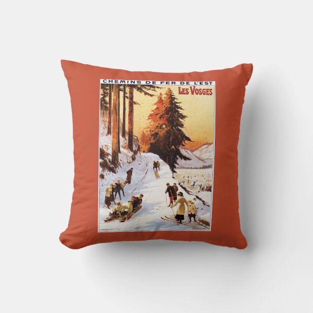 Sledding und Ski fahren an Vosges-Plakat Kissen (Vorderseite)