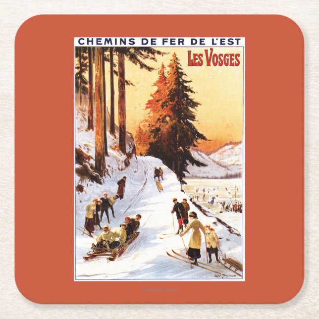 Sledding und Ski fahren an Vosges-Plakat Rechteckiger Pappuntersetzer (Vorderseite)
