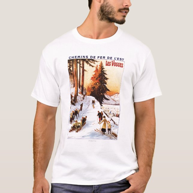 Sledding und Ski fahren an Vosges-Plakat T-Shirt (Vorderseite)