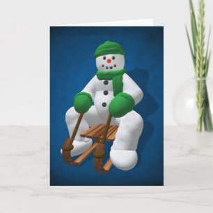 Sledding Vintager Snowman Feiertagskarte
