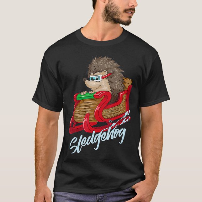 Sledgehog Funny Igel Sleigh Päck Weihnachtsfeier T-Shirt (Vorderseite)