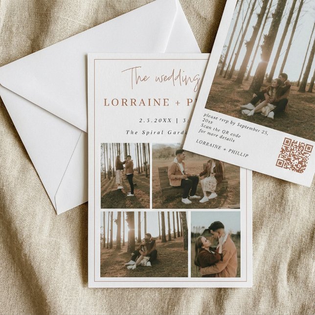 Sleek 5-Foto Special Momente QR Code Hochzeit Einladung (Sleek 5-Photo special moments QR Code Wedding Invitation.)