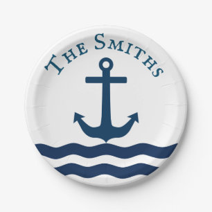 Sleek Anchor Nautical Custom Pappteller