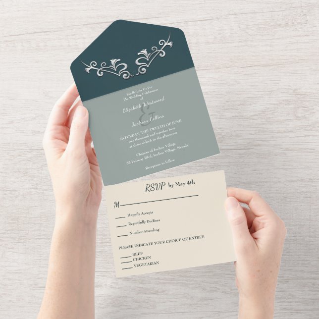 Sleek and Modern Sliver Wedding All In One Einladung (Abreißen)