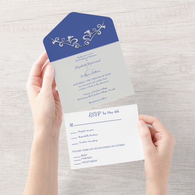 Sleek and Modern Sliver Wedding All In One Einladung (Abreißen)