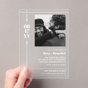Sleek Arrows Bold Date Foto Informelle Hochzeit Acryleinladungen