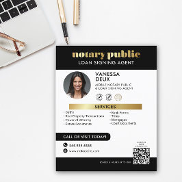 Sleek Black and Gold Notary QR Code Foto Flyer