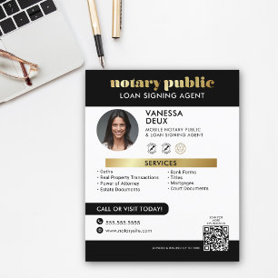 Sleek Black and Gold Notary QR Code Foto Flyer
