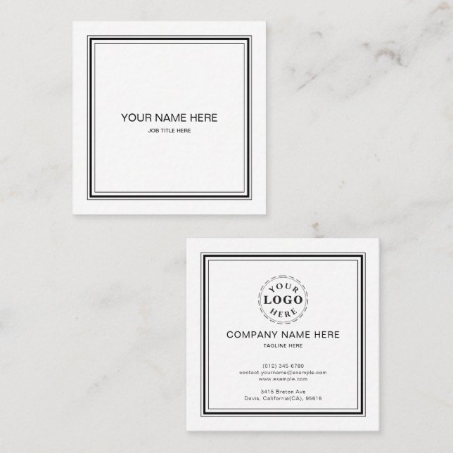 Sleek Black and White Square Business Card Quadratische Visitenkarte (Vorne/Hinten)