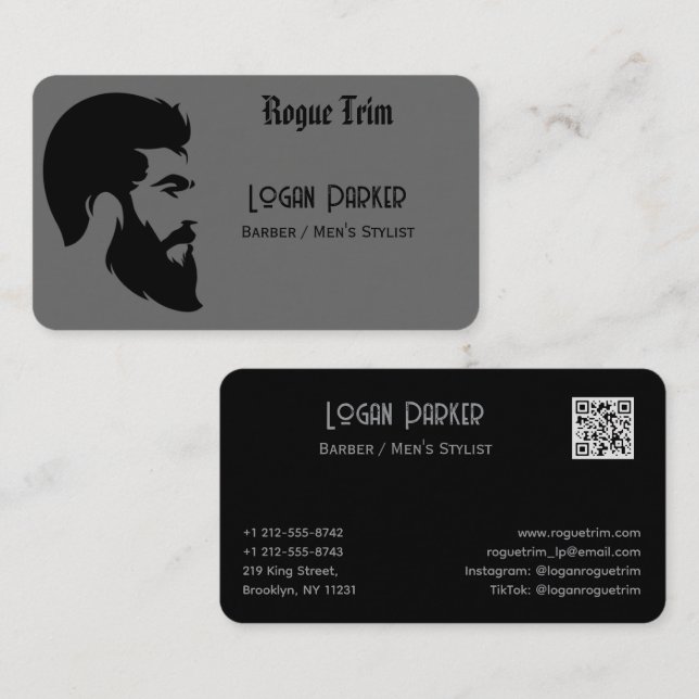 Sleek Black Barber Men's Stylist Minimalist Visitenkarte (Vorne/Hinten)