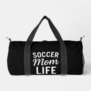 Sleek Black Bold White Typografy Soccer Mama Life Duffle Bag