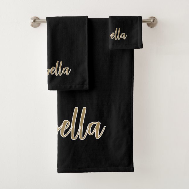 Sleek Black Design mit Gold-Script Badhandtuch Set (Insitu)