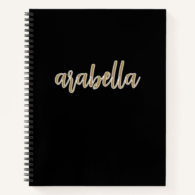 Sleek Black Design mit Gold-Script Notizbuch (Vorderseite)