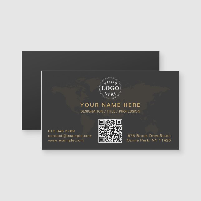 Sleek Black Gold Magnetkarte Personalisiert für U (Vorne/Hinten)
