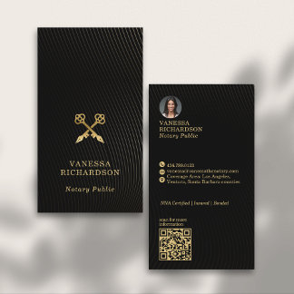 Sleek Black & Gold Wavy Skelett Key Notar QR Visitenkarte