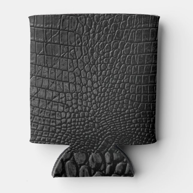 Sleek Black: Leather Texture Elegance Dosenkühler (Vorderseite)