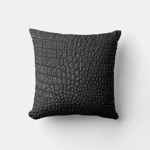 Sleek Black: Leather Texture Elegance Kissen