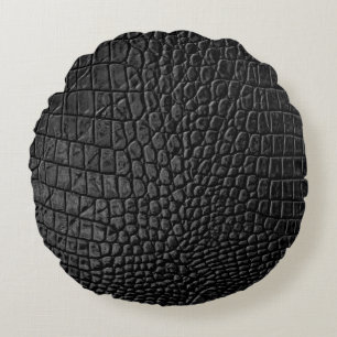 Sleek Black: Leather Texture Elegance Rundes Kissen