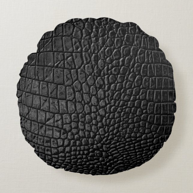 Sleek Black: Leather Texture Elegance Rundes Kissen (Vorderseite)
