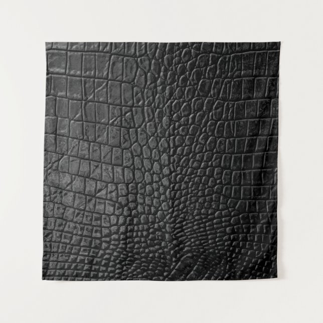 Sleek Black: Leather Texture Elegance Wandteppich (Vorderseite)