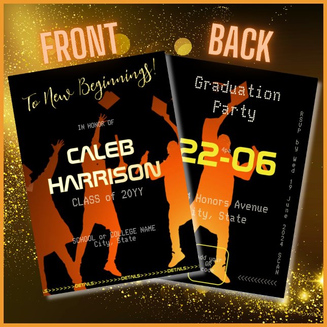 Sleek Black Modern Tech Abschluss Folieneinladung (Von Creator hochgeladen)