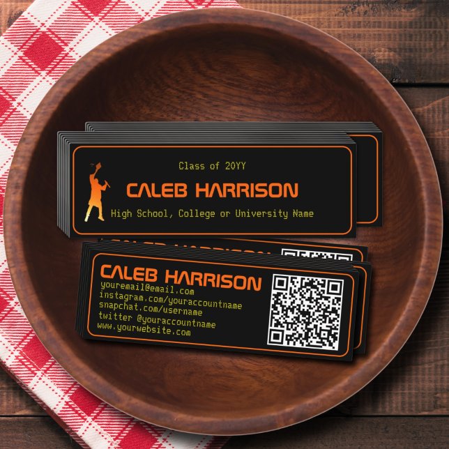 Sleek Black Modern Tech Abschluss Mini Visitenkarte (Von Creator hochgeladen)