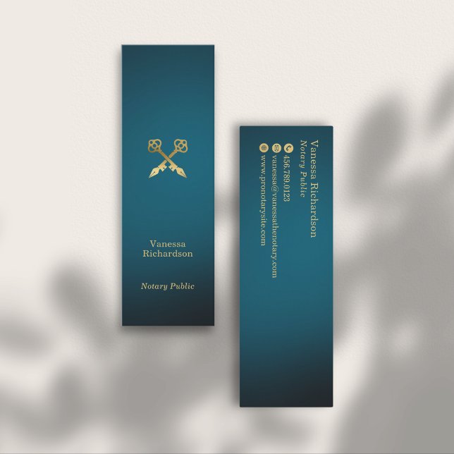 Sleek Blue & Gold Pens Luxus Notar Public Mini Visitenkarte (Von Creator hochgeladen)