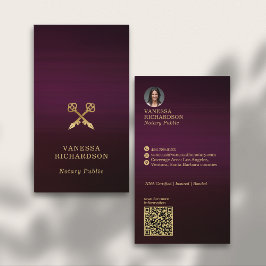 Sleek Burgundy Gold Crossed Pen QR Code Notar Visitenkarte