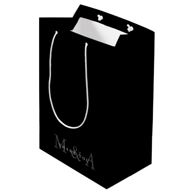Sleek Custom Black Danke Mittlere Geschenktüte (Rückseite Schrägansicht)