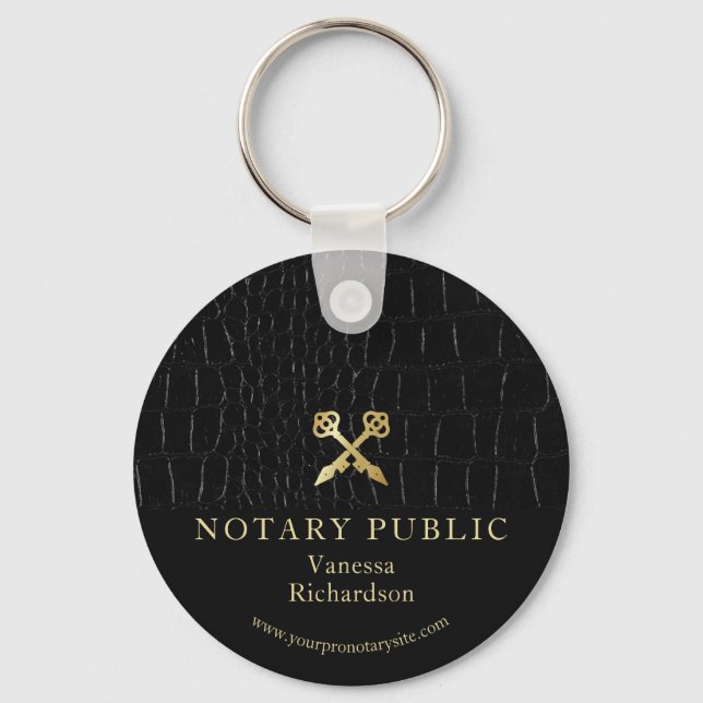 Sleek Glossy Black Crocodile Gold Icon Notar Schlüsselanhänger (Vorderseite)