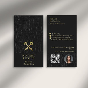 Sleek Glossy Black Crocodile Gold Notary Icon QR Visitenkarte