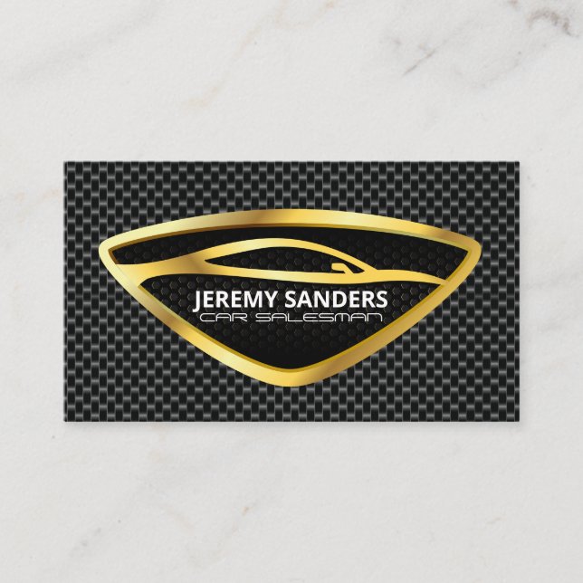 Sleek Gold Auto Logo | Hintergrund der Kohlenstoff Visitenkarte (Vorderseite)