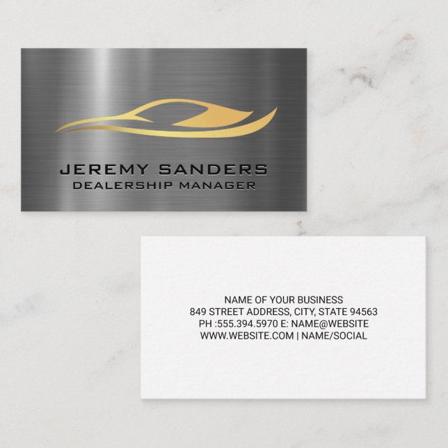 Sleek Gold Auto Logo | Metallischer Hintergrund Visitenkarte (Vorne/Hinten)