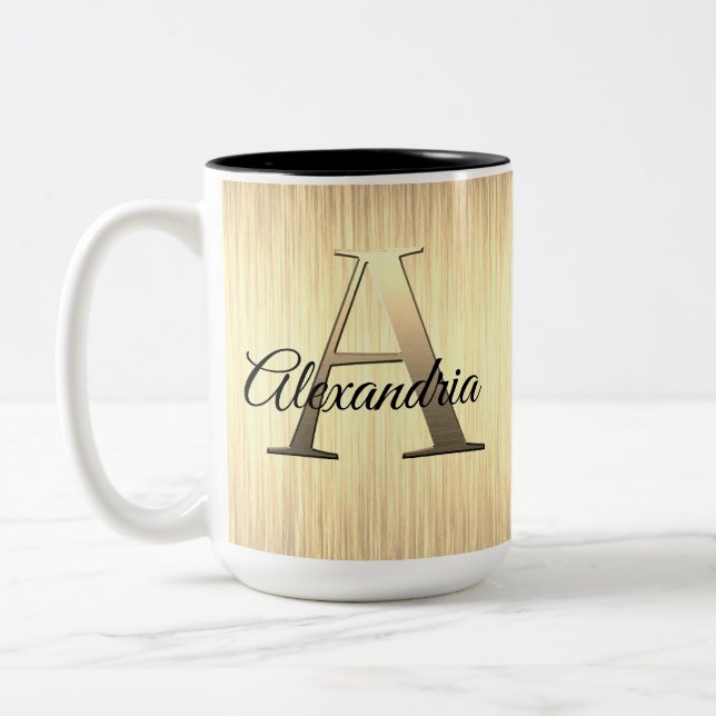 Sleek Gold Monogram Zweifarbige Tasse (Links)