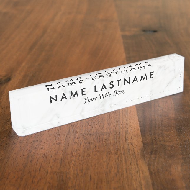 Sleek Gray White Marble Custom Namensplakette (Seite)