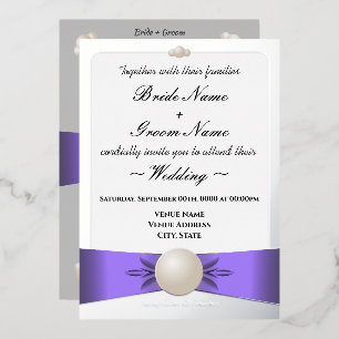 Sleek Lavender & Silver Pearl Ribbon Foto Wedding Folieneinladung