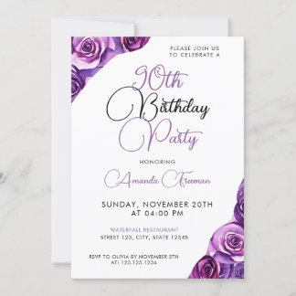 Sleek Lila Rose 90. Geburtstag Einladung
