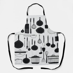 Sleek line art zeigt Küchenutensilien Kochen Schürze