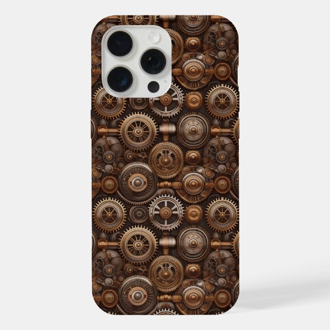 Sleek Metal Cogs iPhone 15 Pro Max Hülle (Rückseite)