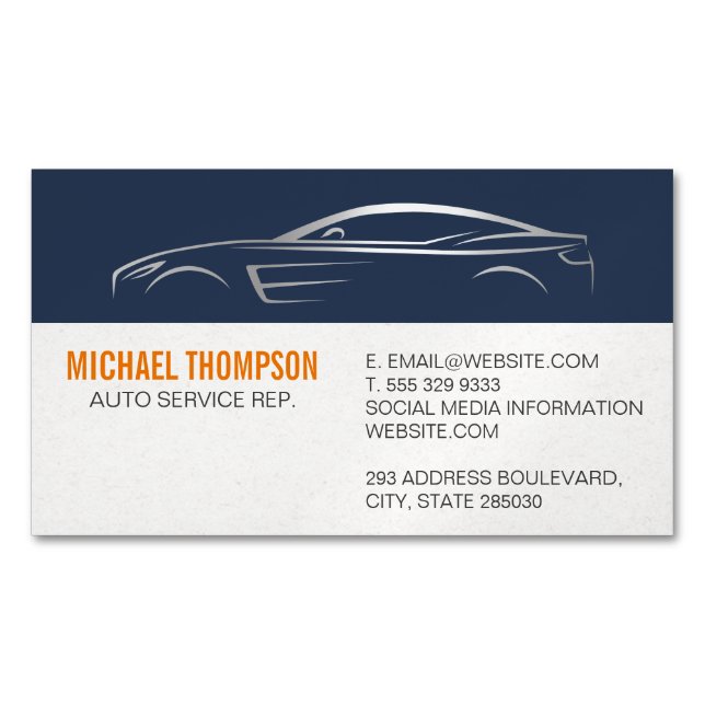 Sleek Metallic Sports Car Illustration Magnetische Visitenkarte (Vorderseite)