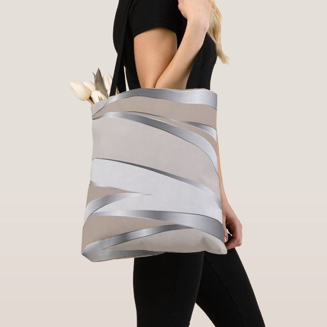 Sleek Metallic Wave Beige und Weiß Tasche (Von Nahem)