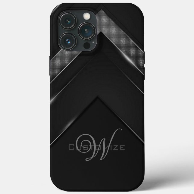 Sleek Mit Monogramm Black Zickzack Case-Mate iPhone Hülle (Rückseite)