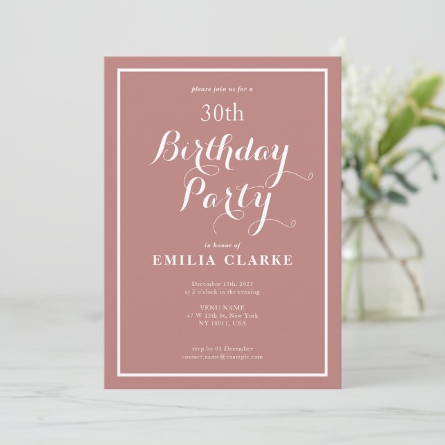 Sleek Modern Birthday Party Einladungen für Erwach (Stehend Vorderseite)