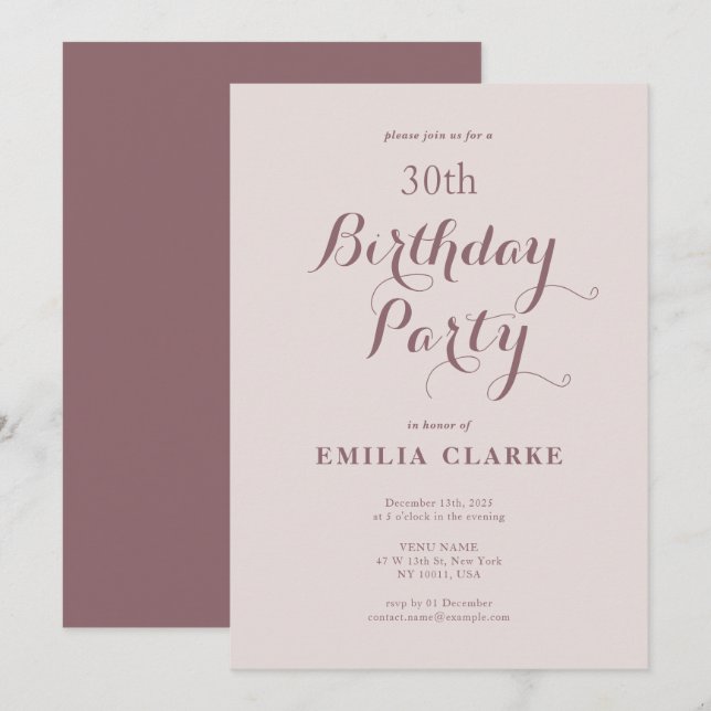 Sleek Modern Birthday Party Einladungen für Erwach (Vorne/Hinten)