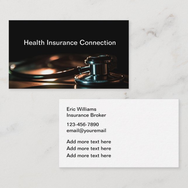 Sleek Modern Health Insurance Broker Businesscards Visitenkarte (Vorne/Hinten)