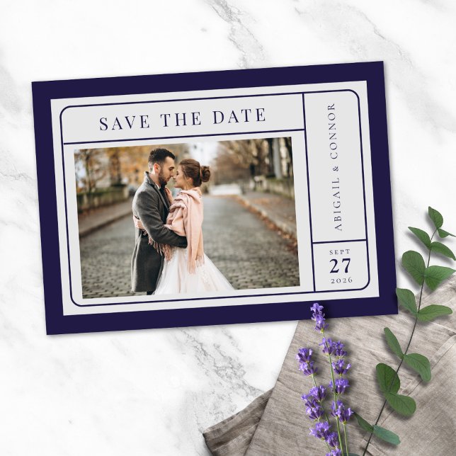 Sleek Modern Lines Navy & Grau Save The Date (Von Creator hochgeladen)