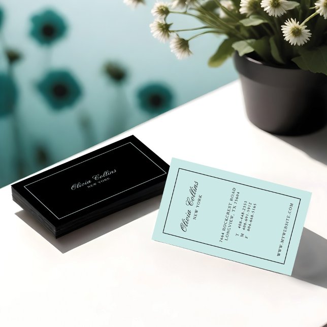 Sleek Modern Minimalistic Baby Blue & Black Visitenkarte (Sleek Modern Minimalistic Baby Blue & Black Business Card)