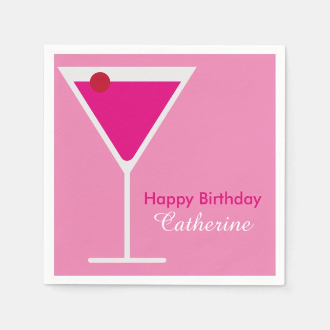 Sleek Modern Pink Martini Custom Geburtstag Serviette (Vorderseite)