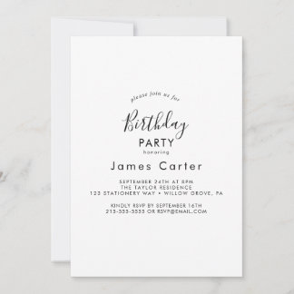 Sleek Modern Script Birthday Party Einladung