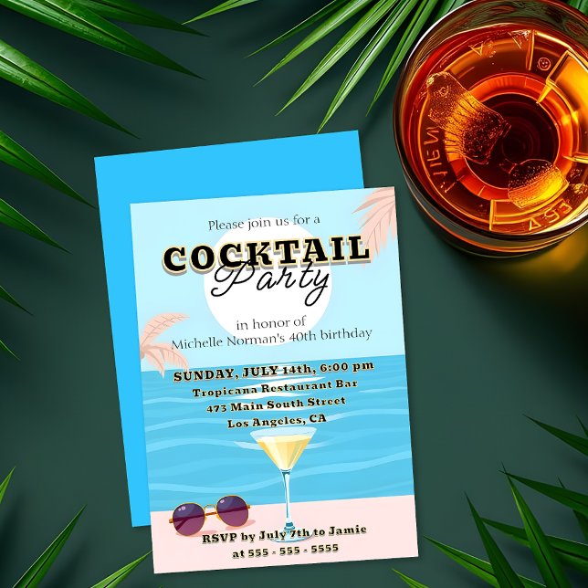 Sleek Modern Vibranly Birthday Cocktail Party Einladung (Von Creator hochgeladen)